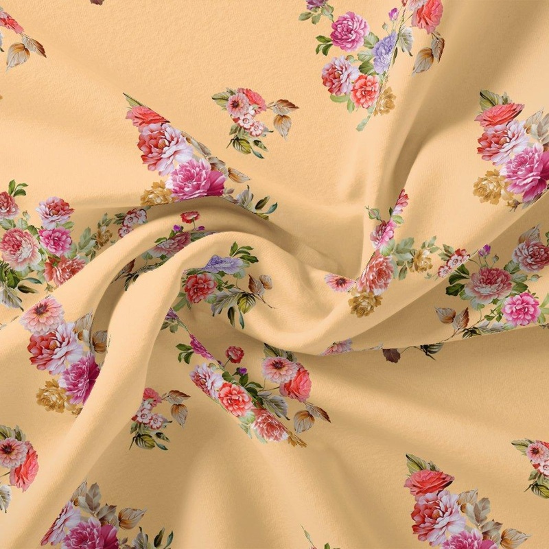 Apricot Light Watercolour Flower Digital Printed Fabric - Cotton