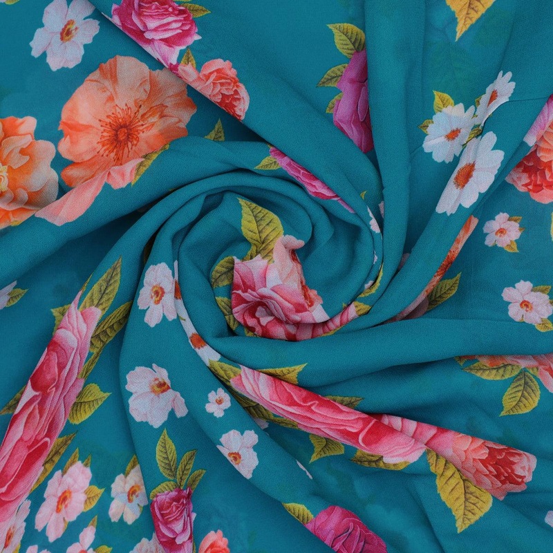 Beautiful Multicolour Anemone Roses Digital Printed Fabric - Pure Georgette