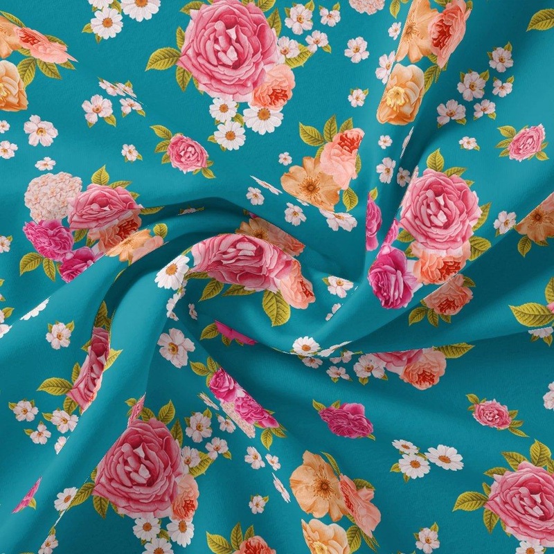 Beautiful Multicolour Anemone Roses Digital Printed Fabric - Weightless