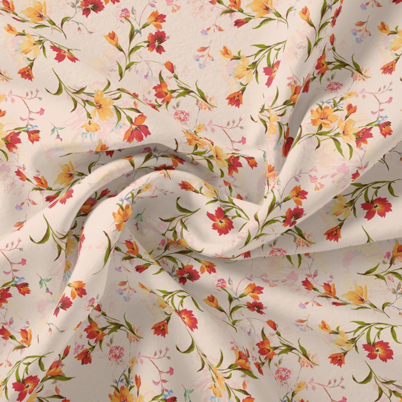 Beautiful Peach Calico Flowed Digital Printed Fabric - Pure Georgette