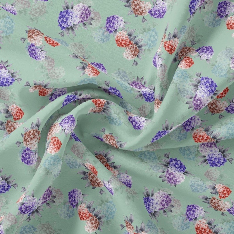 Beautiful Three Colour Geranium Flower Digital Printed Fabric - Kora Silk