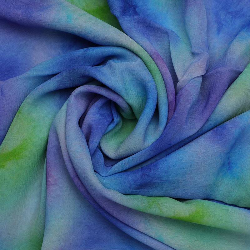 Classic Spotted Blue & Green Digital Printed Fabric - Pure Georgette