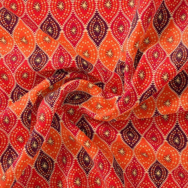 Cool Three Colour Ogee Pattern Digital Printed Fabric - Poly Muslin
