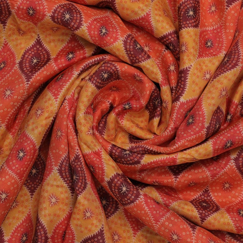 Cool Three Colour Ogee Pattern Digital Printed Fabric - Pure Muslin