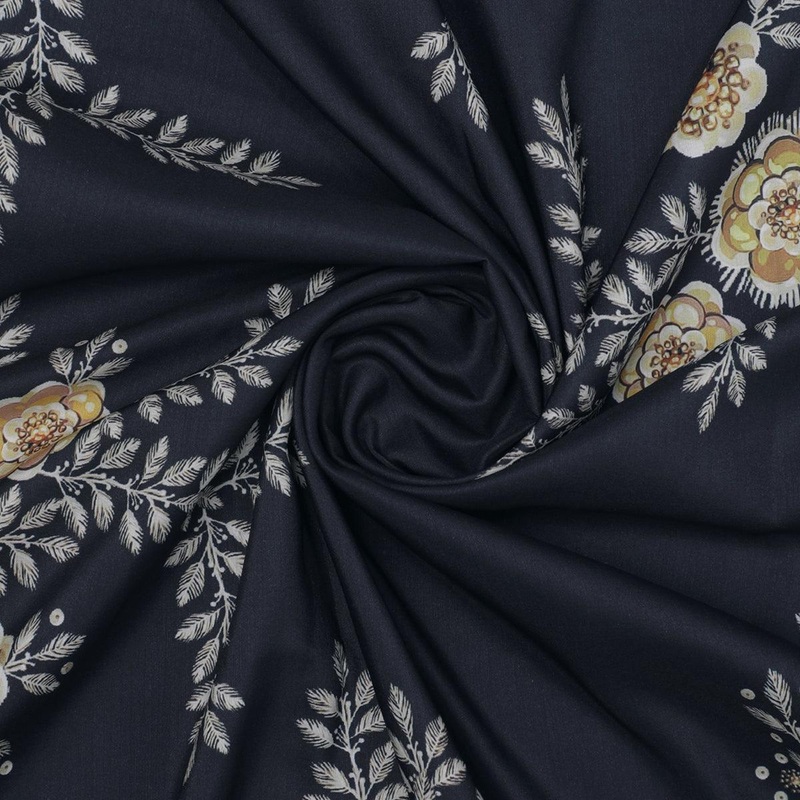 Embroidery Flower And Buds Digital Printed Fabric - Kora Silk