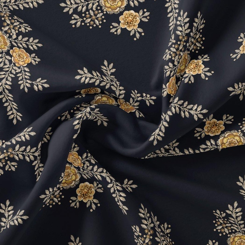 Embroidery Flower And Buds Digital Printed Fabric - Upada Silk