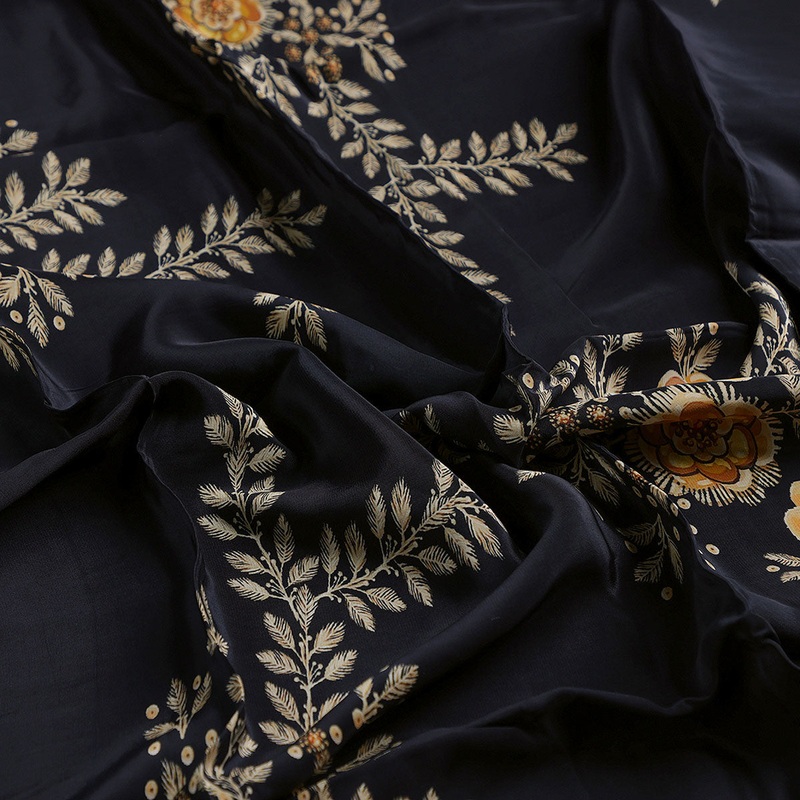 Flower And Buds Digital Printed Fabric - Natural Crepe