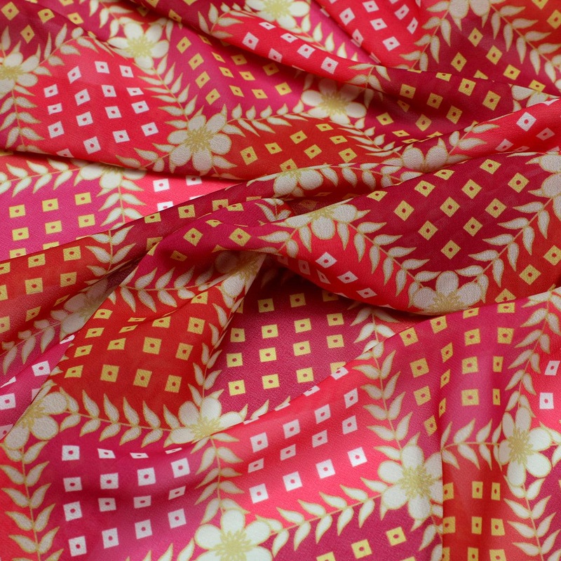 Multicolour With Flower Honeycomb Digital Printed Fabric - Weightless