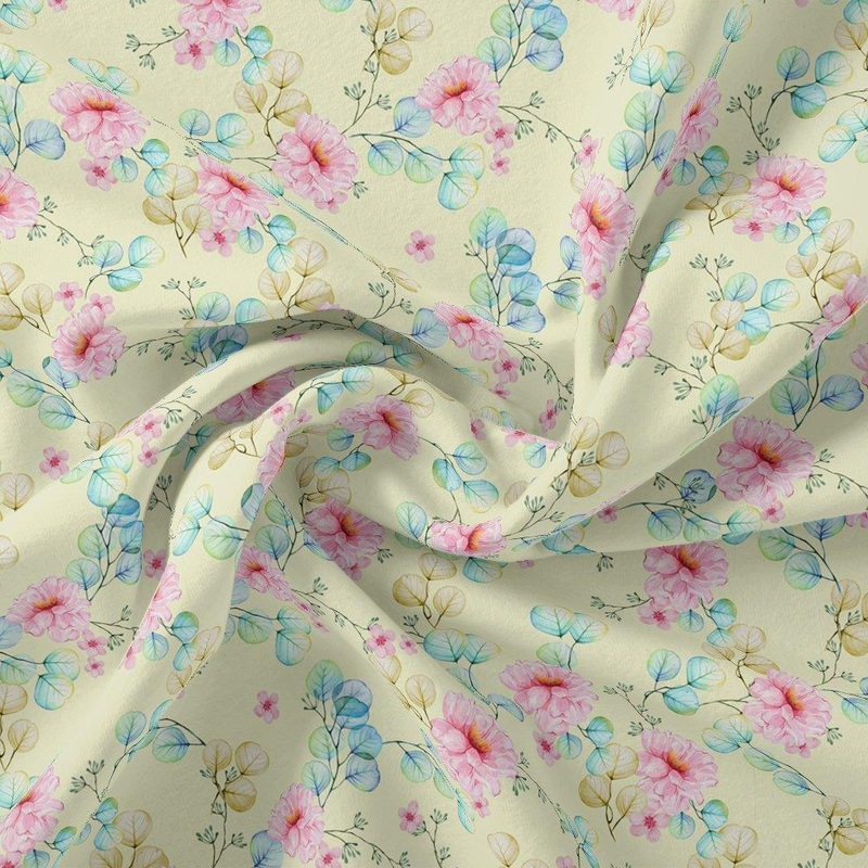 Peony Pink Flower Seamless Pattern Digital Printed Fabric - Pure Georgette