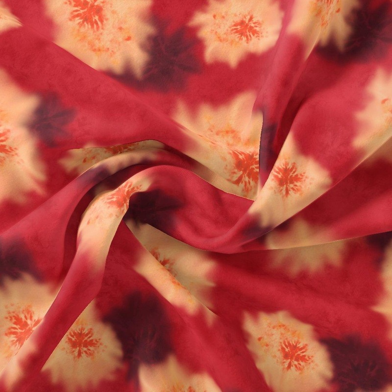 Spotted Red And Blackish Flower Digital Printed Fabric - Pure Chiffon