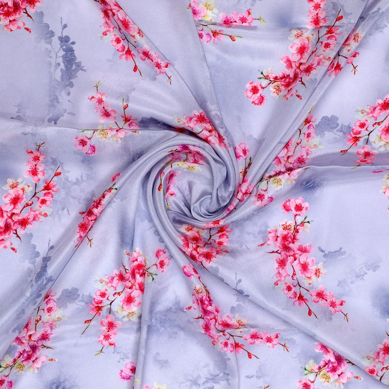 Tiny Pink Violet Floral Flower Digital Printed Fabric - Silk Crepe