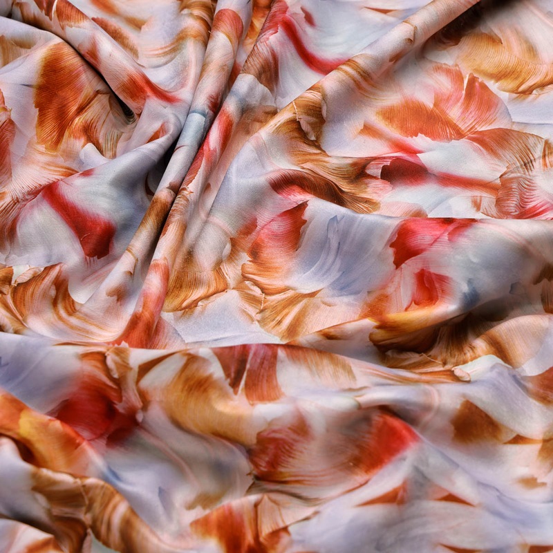 Abstract Floral Printed Satin Fabric