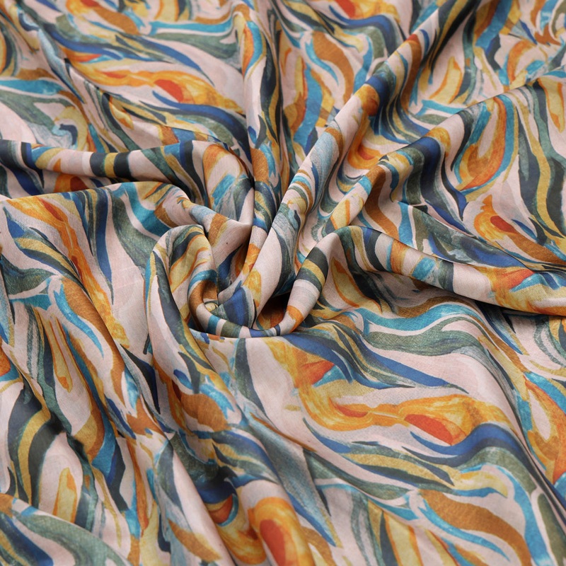 Abstract Print Linen Satin Fabric