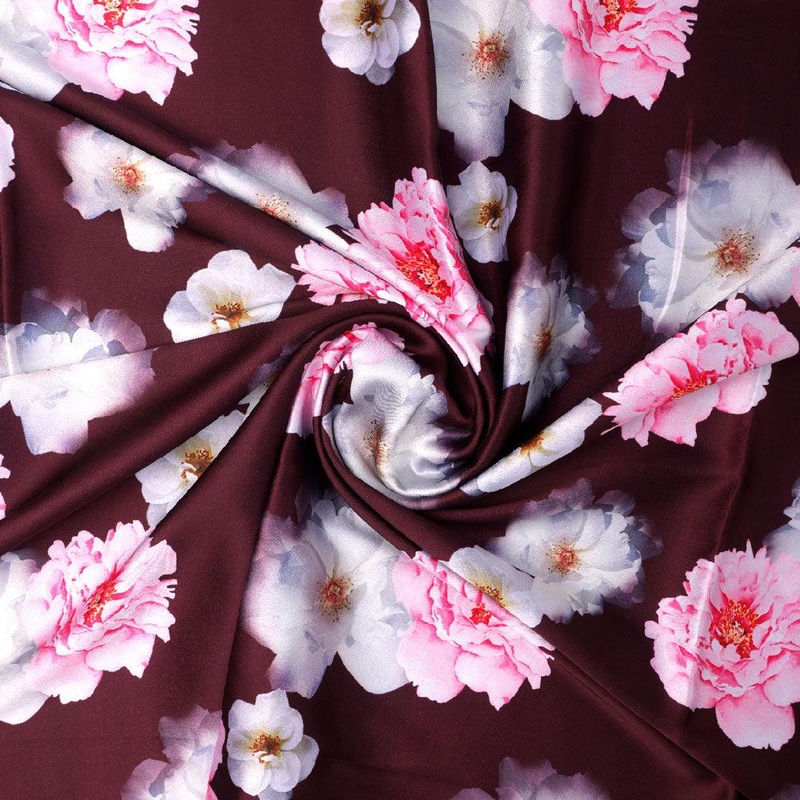 Attractive Pink Roses With Grey Digital Printed Fabric - Japan Satin