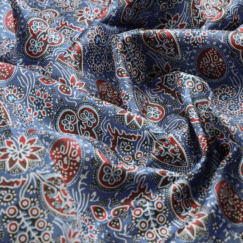 Dola Silk Ajrakh Printed Fabric