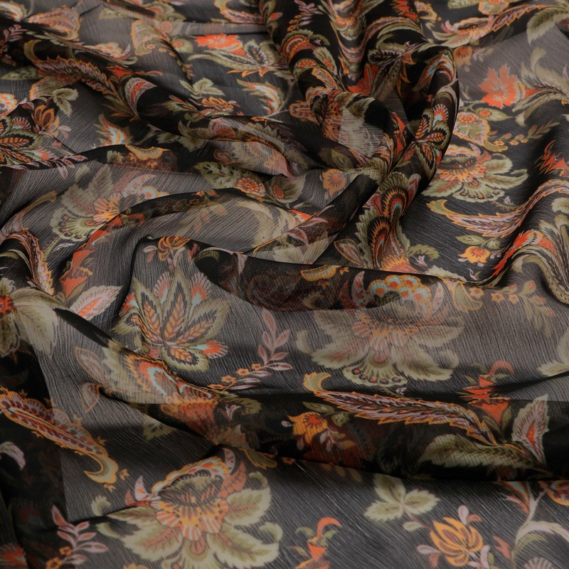 FAB VOGUE Studio Digital Printed Chiffon Fabric - Black Floral