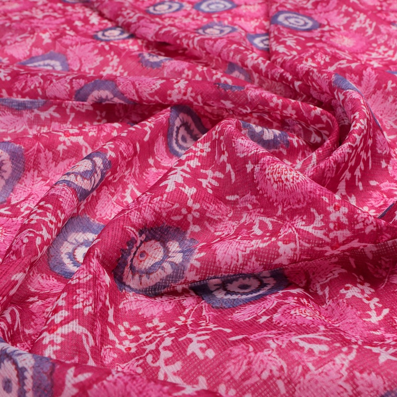 FAB VOGUE Studio Digital Printed Kota Doria Fabric - Pink Floral