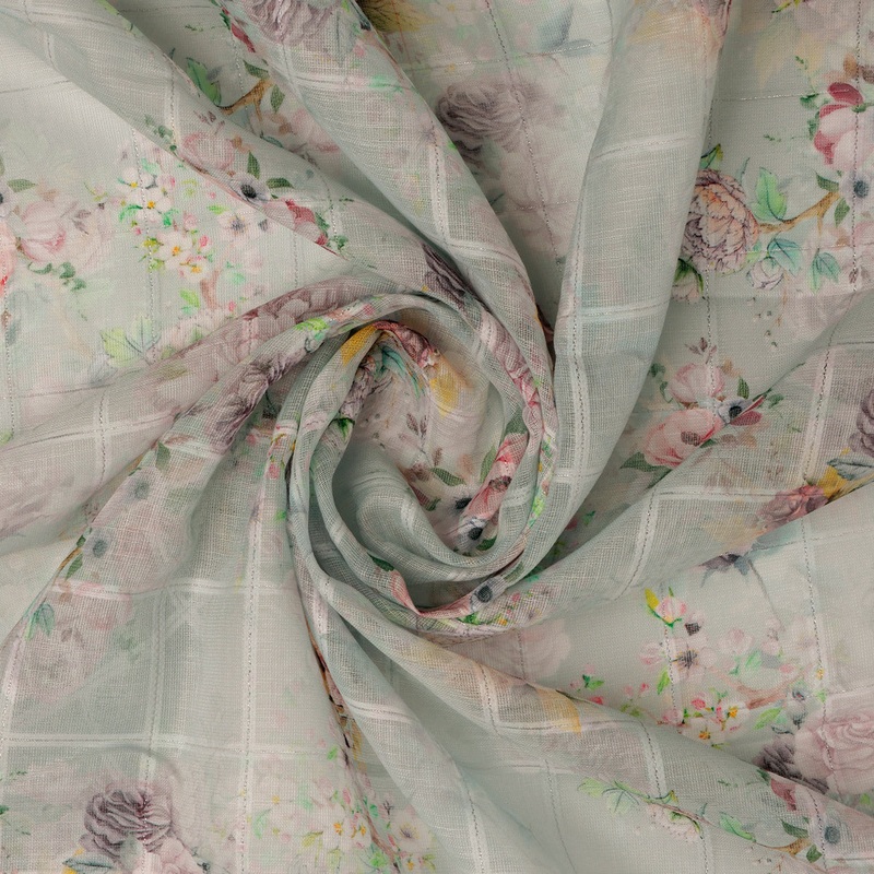 FAB VOGUE Studio Linen Digital Printed Fabric - Floral Pattern, Polyester, 44 Inch