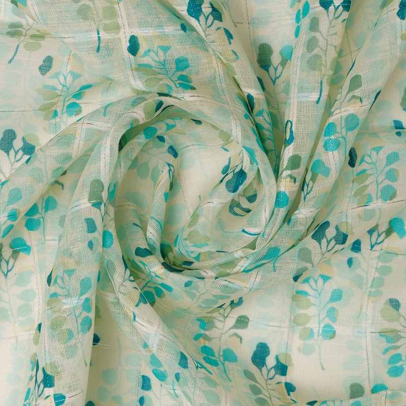 FAB VOGUE Studio Linen Digital Printed Polyester Fabric - White & Blue Floral