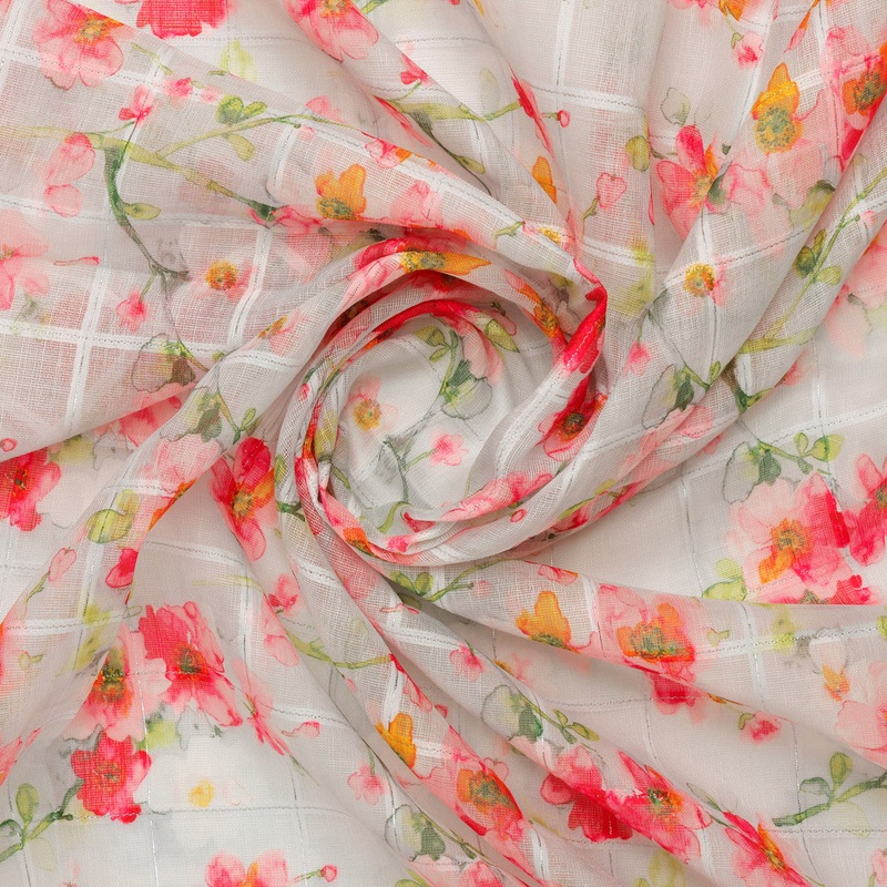 FAB VOGUE Studio Linen Look Digital Printed Polyester Fabric - White Floral