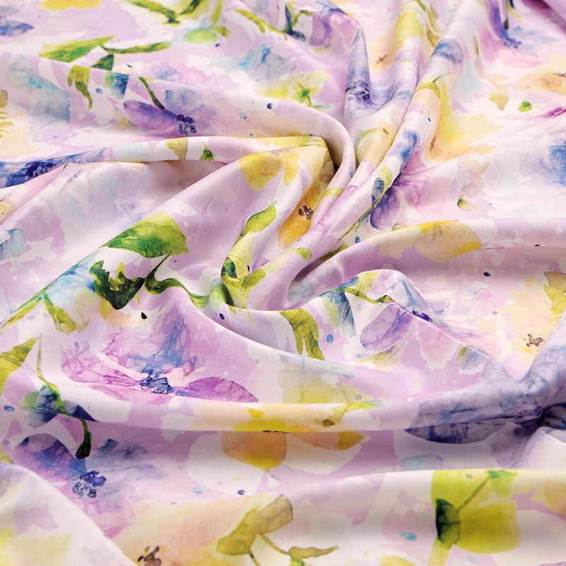 Floral Watercolor Print Satin Fabric