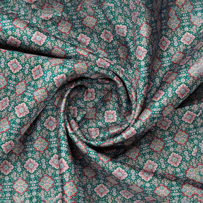 Green Floral Dola Silk Fabric