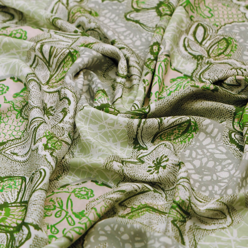 Green Floral French Crepe Fabric