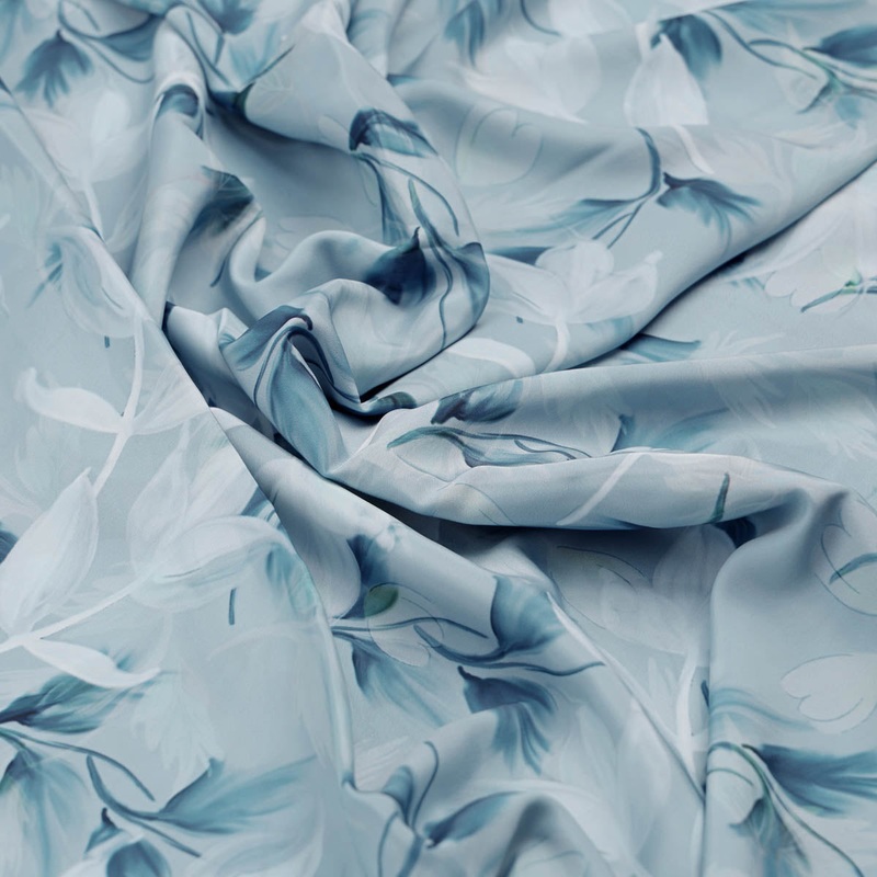 Light Blue Floral French Crepe Fabric