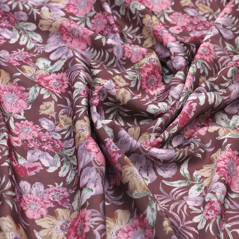Linen Satin Floral Printed Fabric