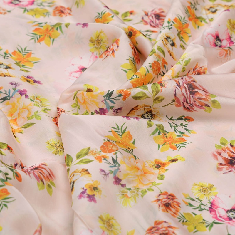 Peach Floral Linen Fabric