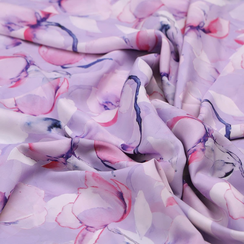 Purple Floral French Crepe Fabric
