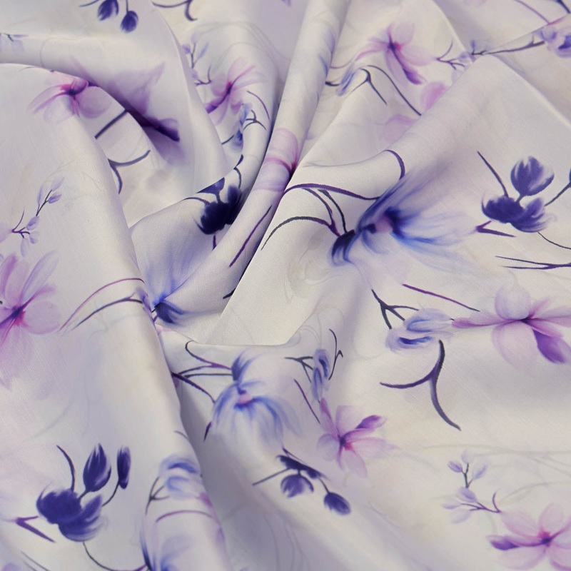 Purple Floral Printed Linen Fabric