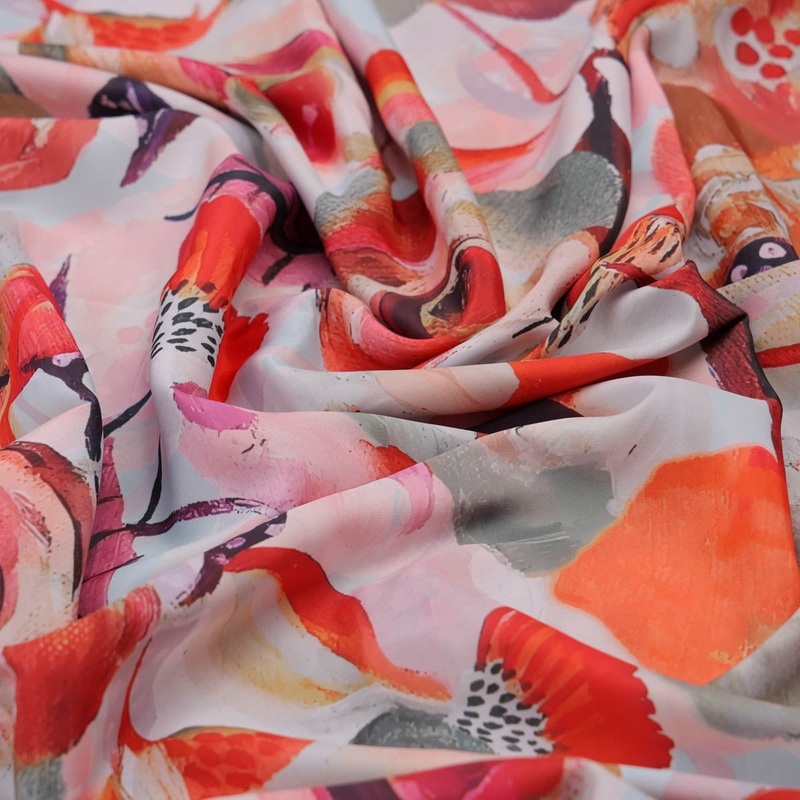 Red Floral French Crepe Fabric
