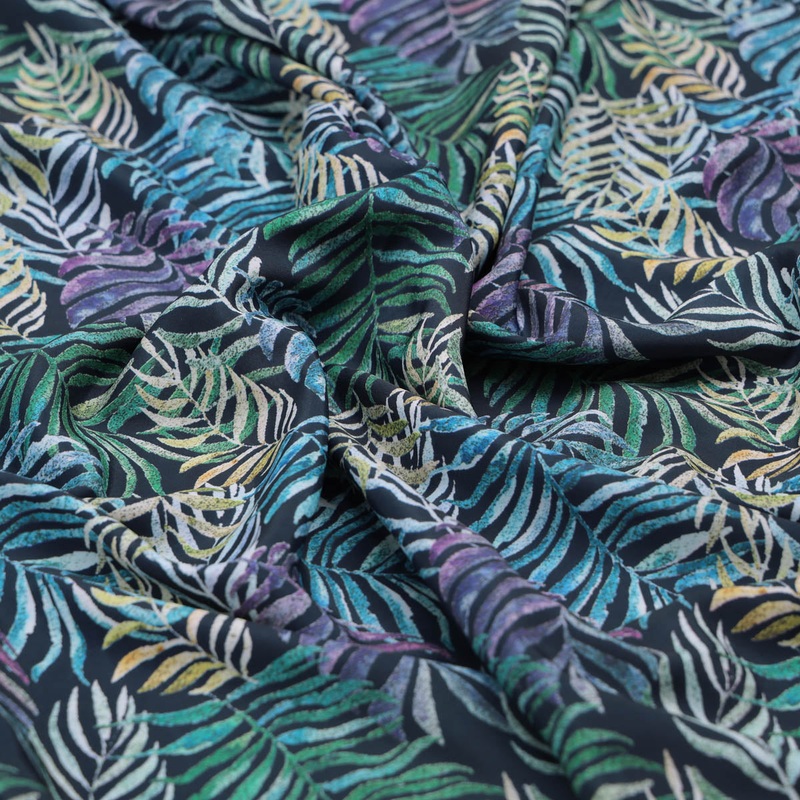 Tropical Leaves French Crepe Fabric