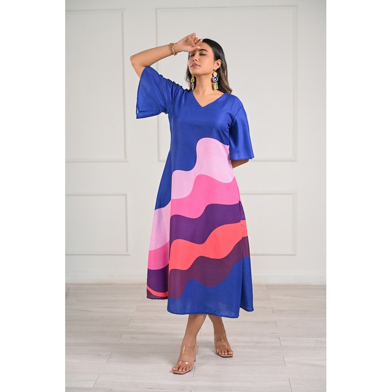 Wavy Printed Midi Dress