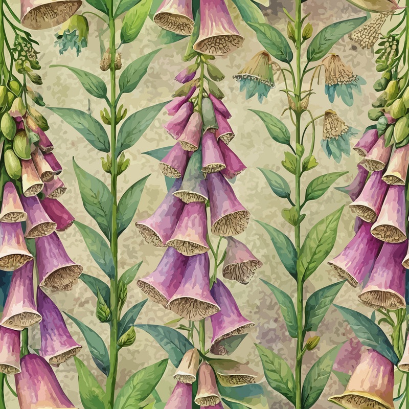 Art Nouveau Foxgloves Pattern 1 Quilting Cotton Fabric