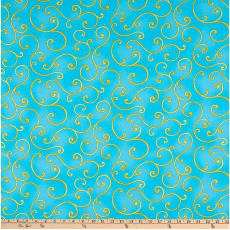 Benartex Dazzling Garden Bedazzled Swirl Turquoise 9824-84