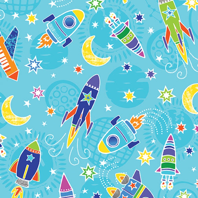 Benartex Lift Off Out of Orbit 12604G Turquoise