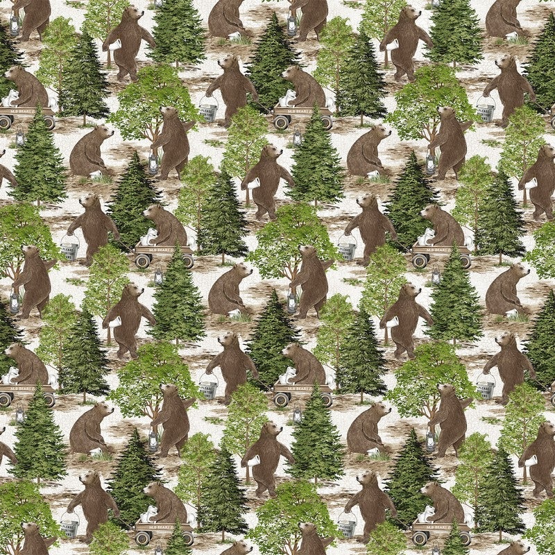 Bear Necessities - Forest Bears in Cream Multi - Deborah Edwards - Northcott