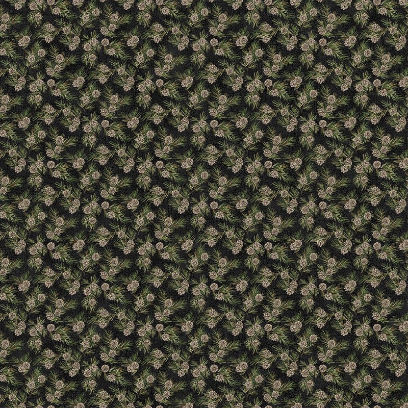 Bear Necessities - Tossed Pine Cones in Black Multi - Deborah Edwards - Northcott