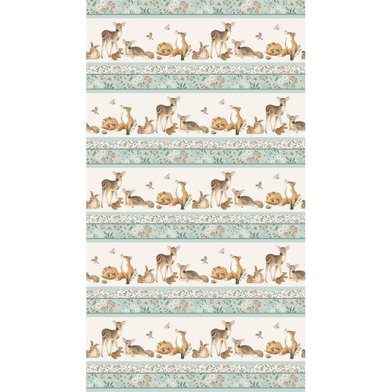 Woodland Heart - Border Stripe in Blue Multi - Deborah Edwards & Kathryn Christenson - Northcott