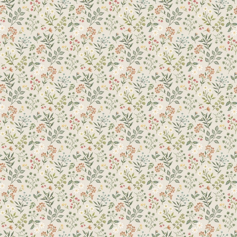 Woodland Heart - Floral in Beige Multi - Deborah Edwards & Kathryn Christenson - Northcott