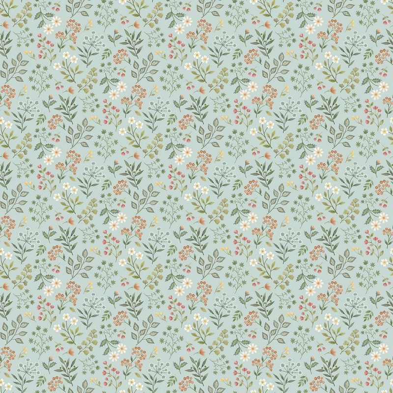 Woodland Heart - Floral in Blue Multi - Deborah Edwards & Kathryn Christenson - Northcott