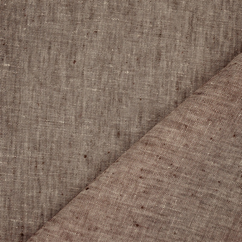 Brown-White Spence Bryson Washed Slub Spots Irish Linen Chambray Fabric