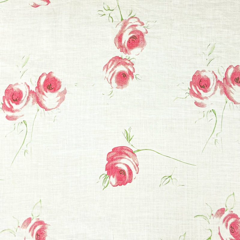 White-Pink-Multi Floral Lily Printed Linen Woven Fabric