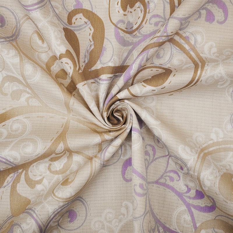 Beige-Multi Scroll Vine Pattern Printed Cotton-Poly Twill Woven Fabric
