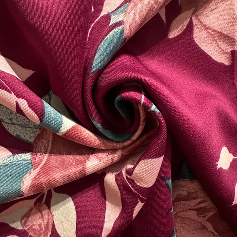 Wine Rose Print Scuba Knit Fabric