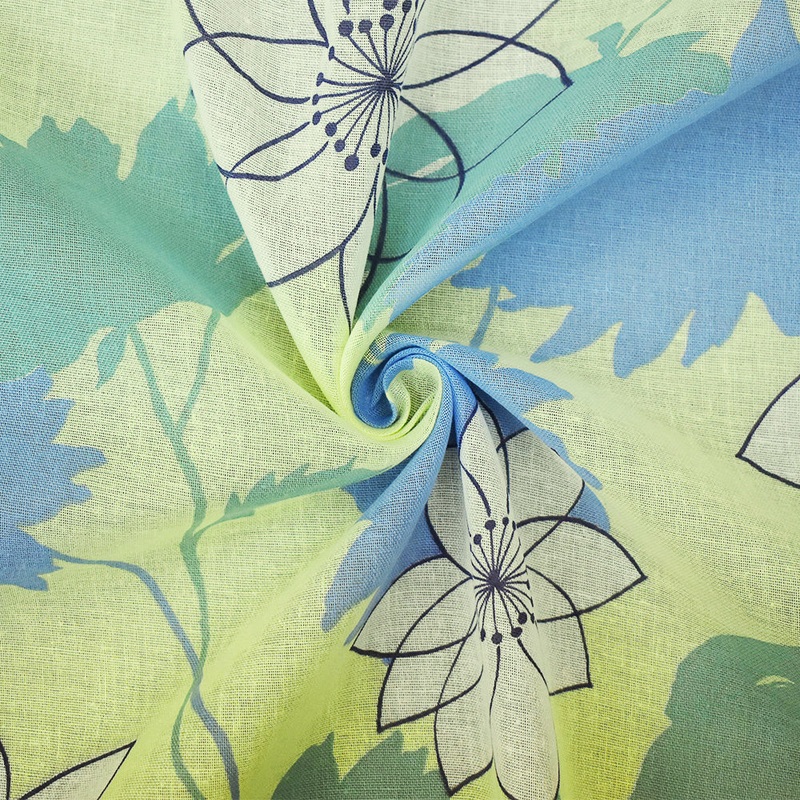 Yellow-Blue-Multi Floral Printed Cotton Gauze Woven Fabric