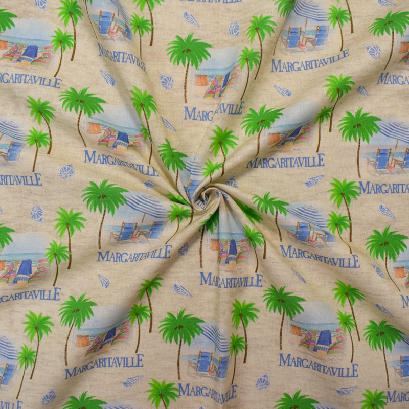 Beige-Blue-Multi Cotton Margaritaville Printed Quilting Woven Fabric