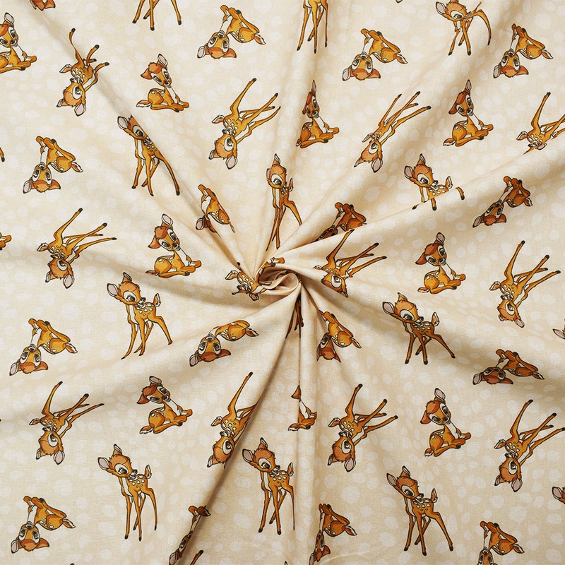 Beige-Brown Cotton Disney Bambi Printed Quilting Woven Fabric